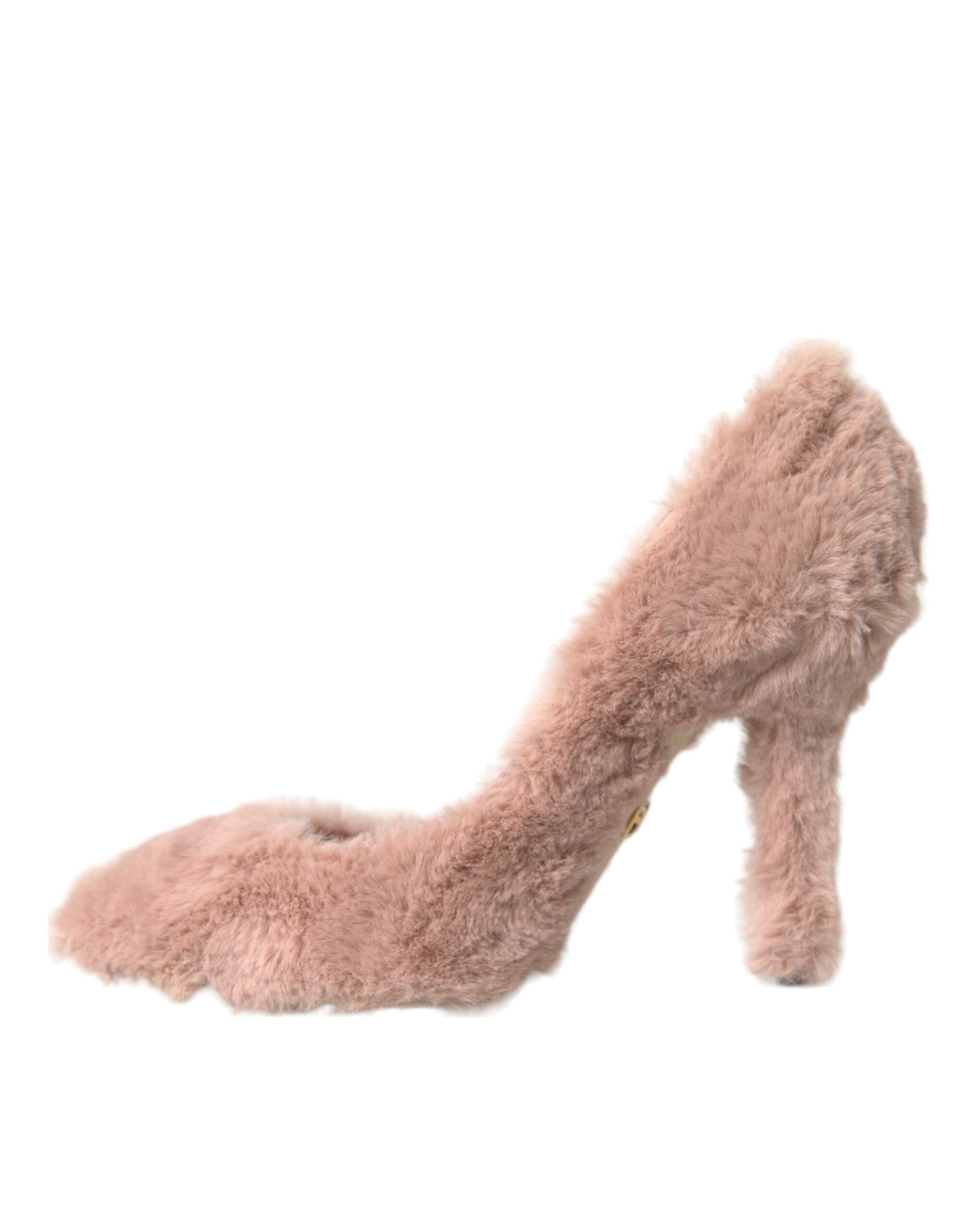 Dolce & Gabbana Light Pink Faux Fur Heels Pumps Shoes -   -  Dolce & Gabbana.