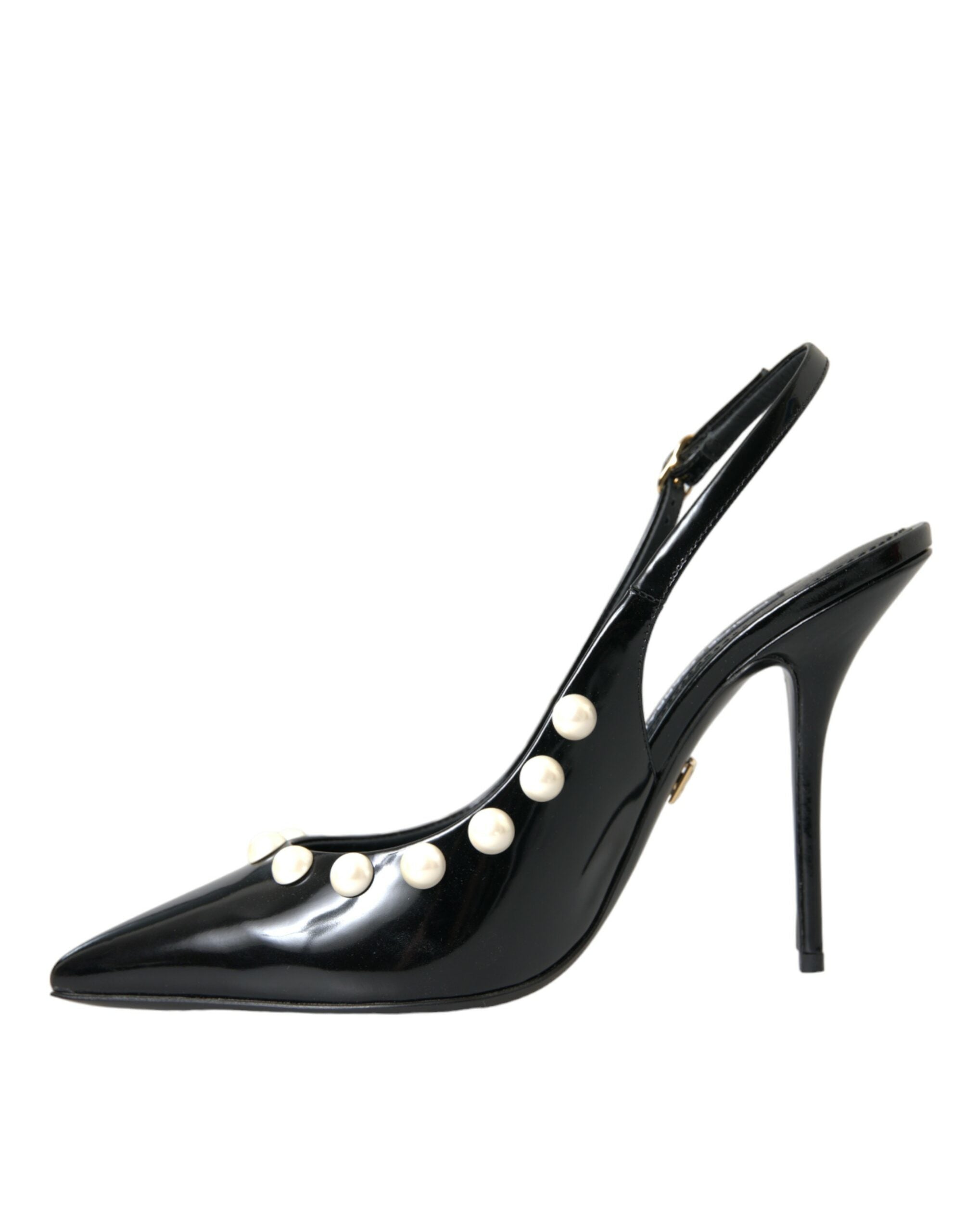 Dolce & Gabbana Black Leather Faux Pearl Heel Slingback Shoes -   -  Dolce & Gabbana.