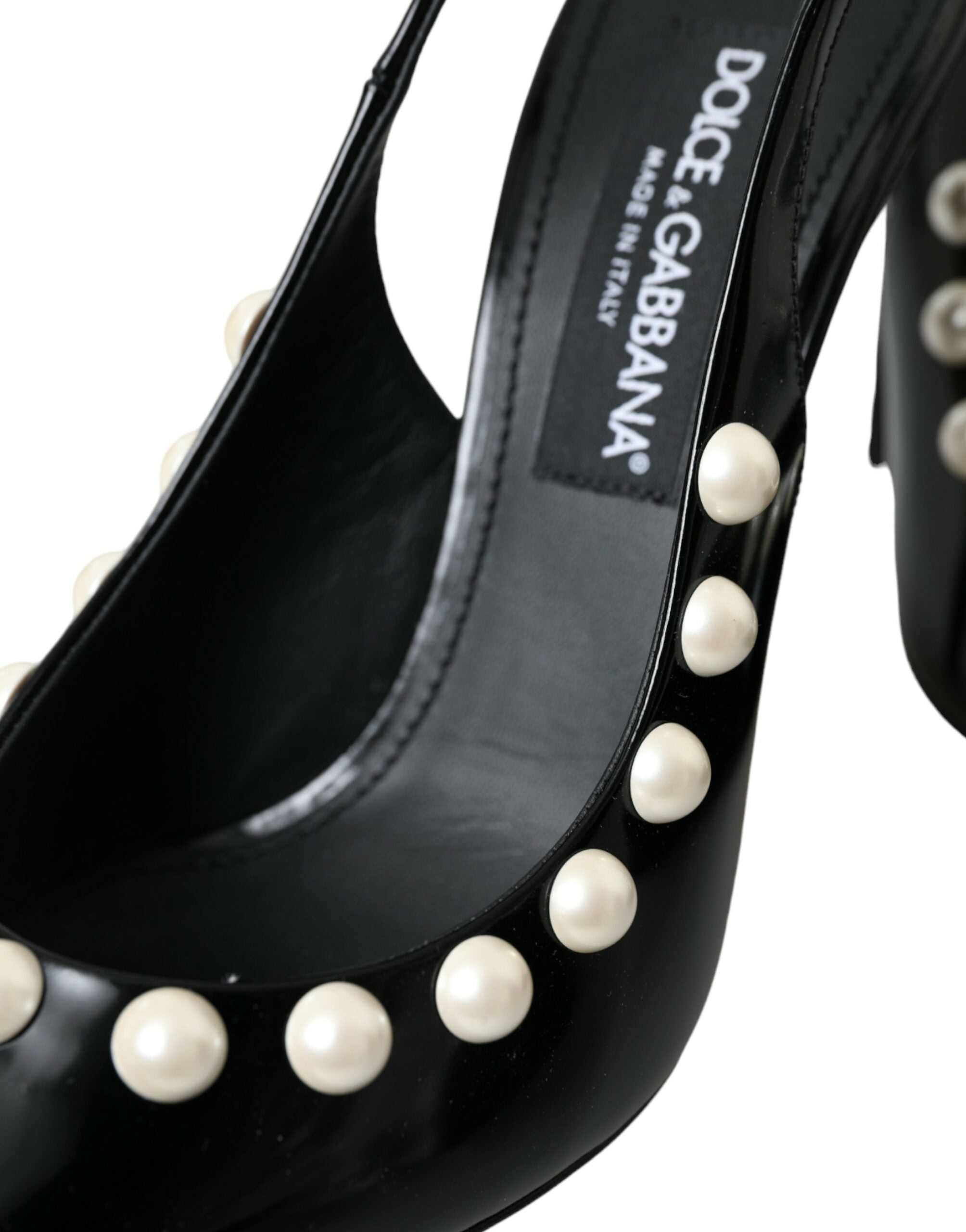 Dolce & Gabbana Black Leather Faux Pearl Heel Slingback Shoes -   -  Dolce & Gabbana.