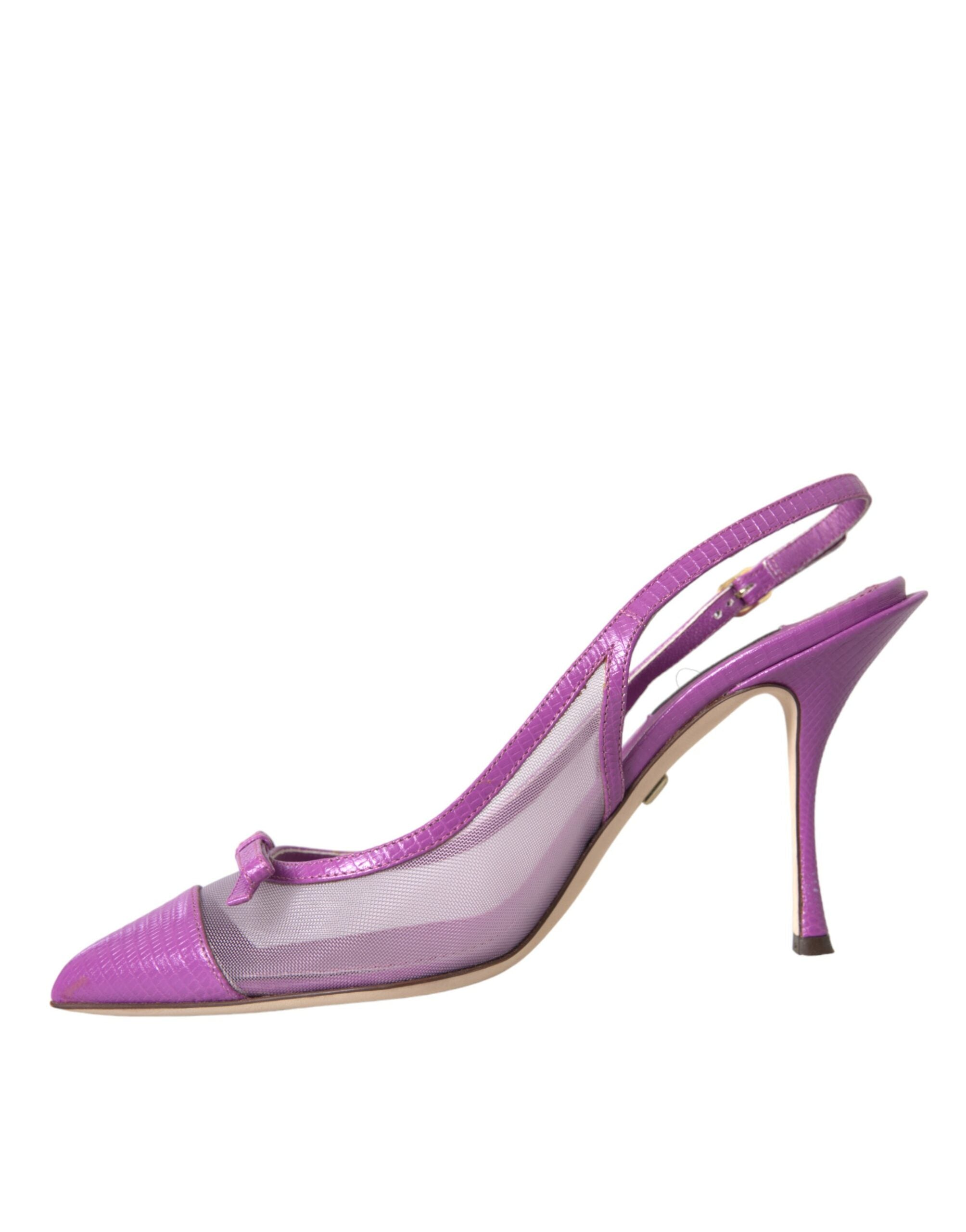 Dolce & Gabbana Purple Leather Mesh High Heels Slingback Shoes -   -  Dolce & Gabbana.