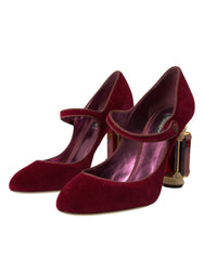 Dolce & Gabbana Red Velvet Gold Crystals Heels Mary Jane Shoes -   -  Dolce & Gabbana.