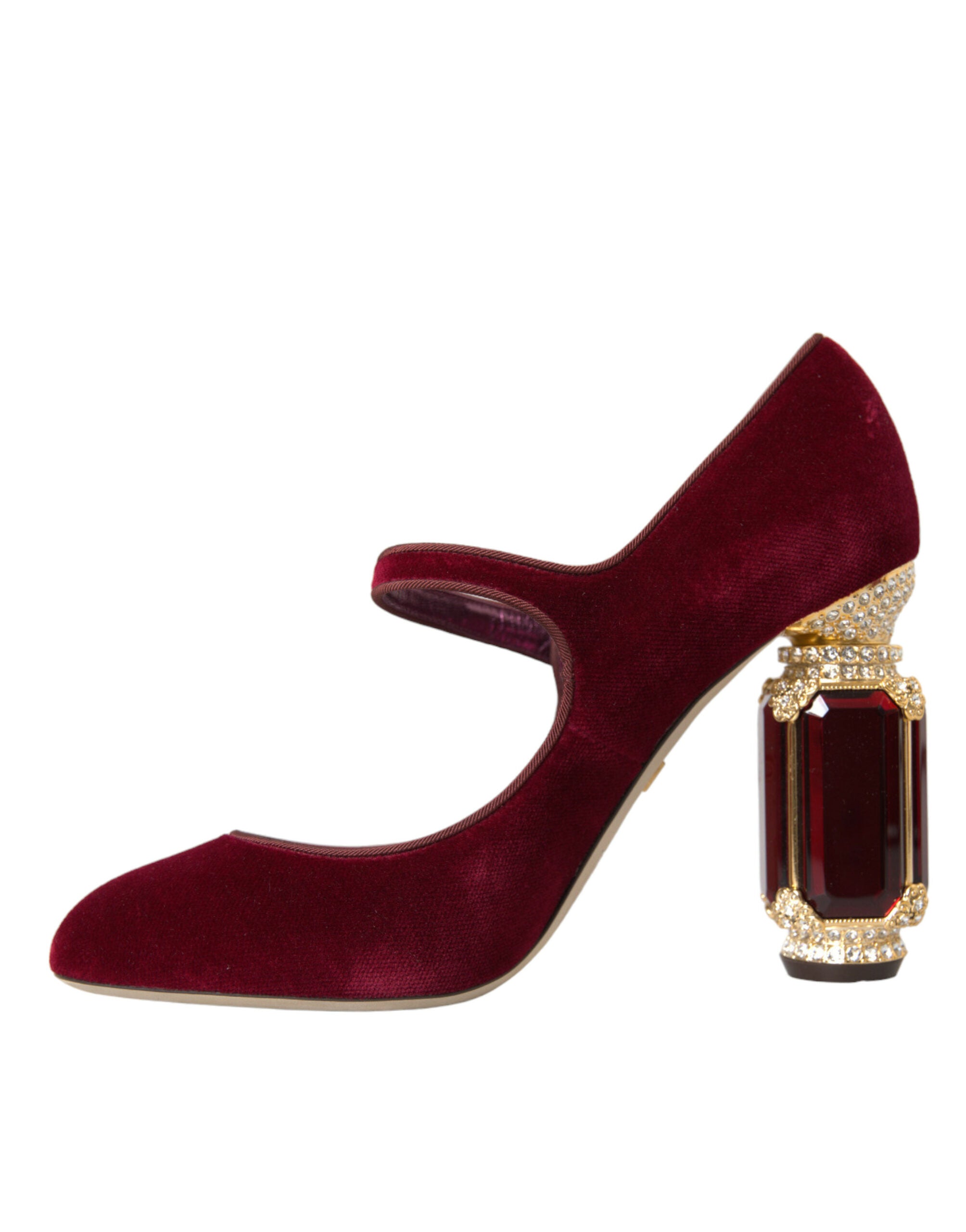 Dolce & Gabbana Red Velvet Gold Crystals Heels Mary Jane Shoes -   -  Dolce & Gabbana.