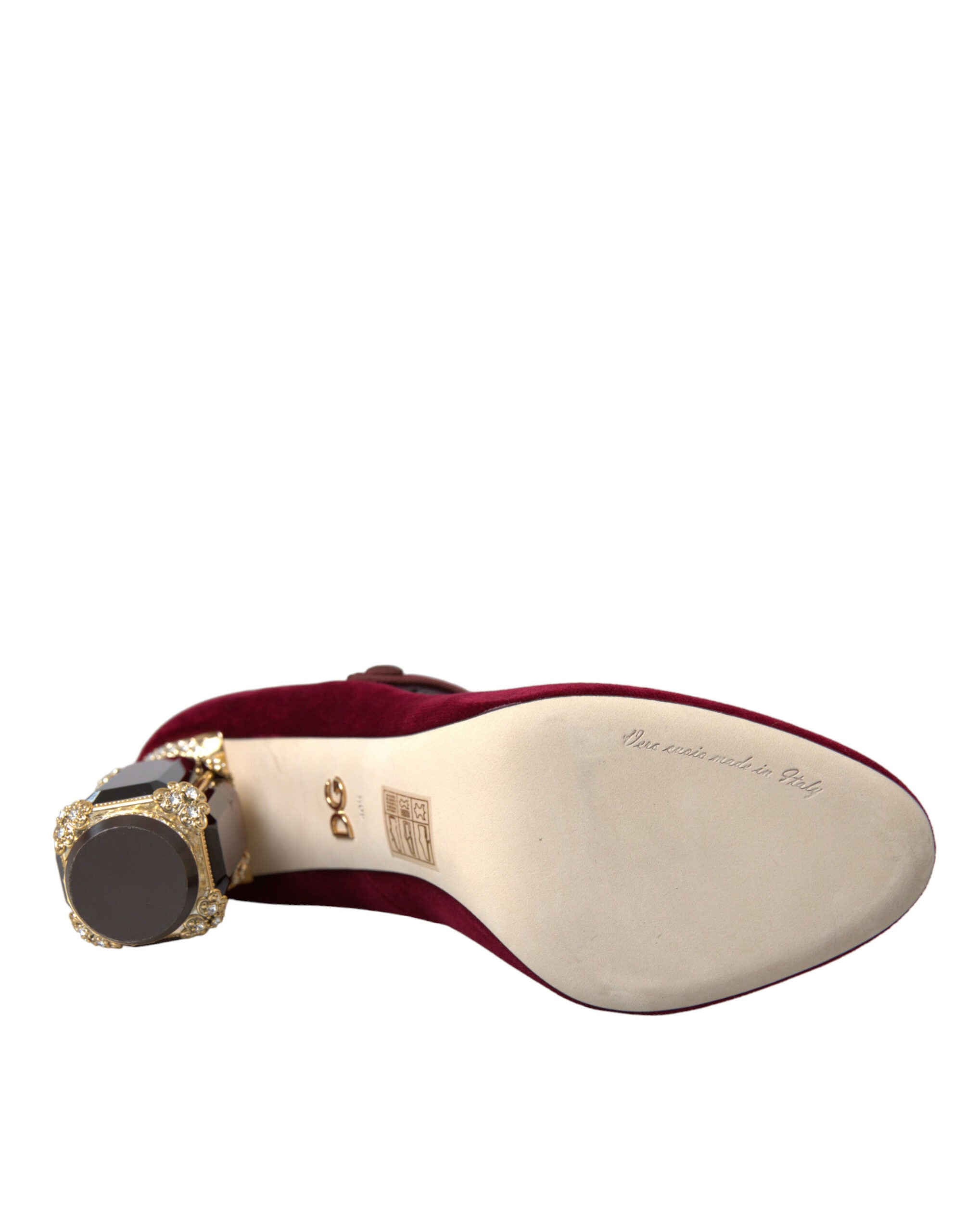 Dolce & Gabbana Red Velvet Gold Crystals Heels Mary Jane Shoes -   -  Dolce & Gabbana.