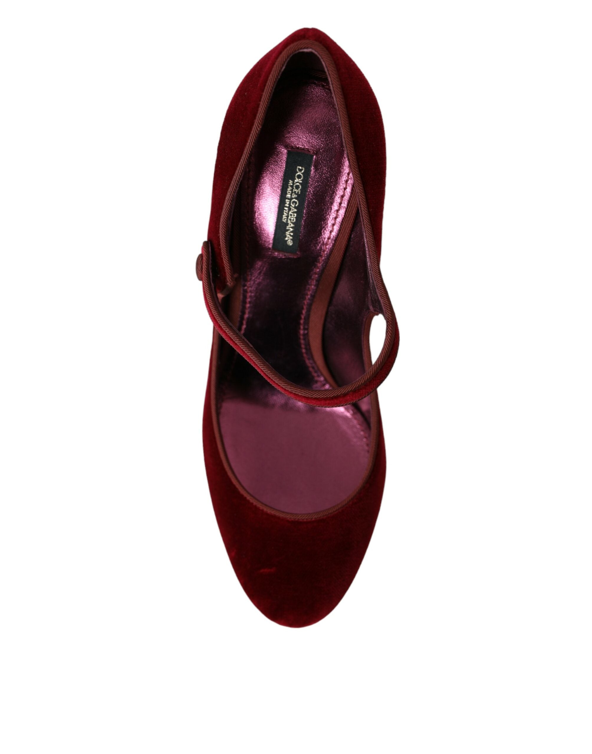 Dolce & Gabbana Red Velvet Gold Crystals Heels Mary Jane Shoes -   -  Dolce & Gabbana.