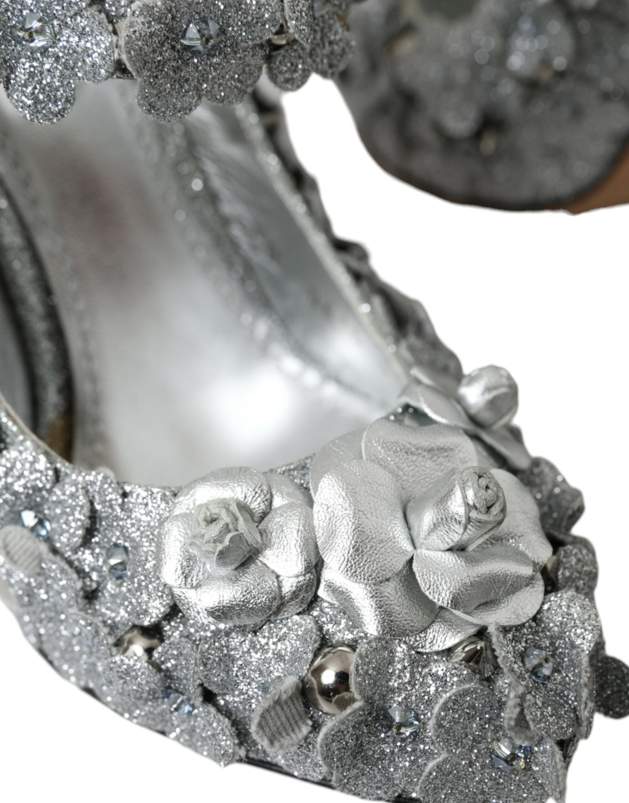 Dolce & Gabbana Silver Floral Crystal Mary Jane Pumps Shoes -   -  Dolce & Gabbana.