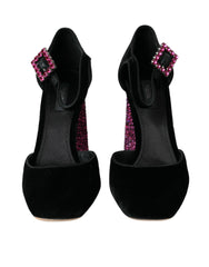 Dolce & Gabbana Black Velvet Strass Crystal Mary Janes Shoes -   -  Dolce & Gabbana.