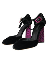 Dolce & Gabbana Black Velvet Strass Crystal Mary Janes Shoes -   -  Dolce & Gabbana.