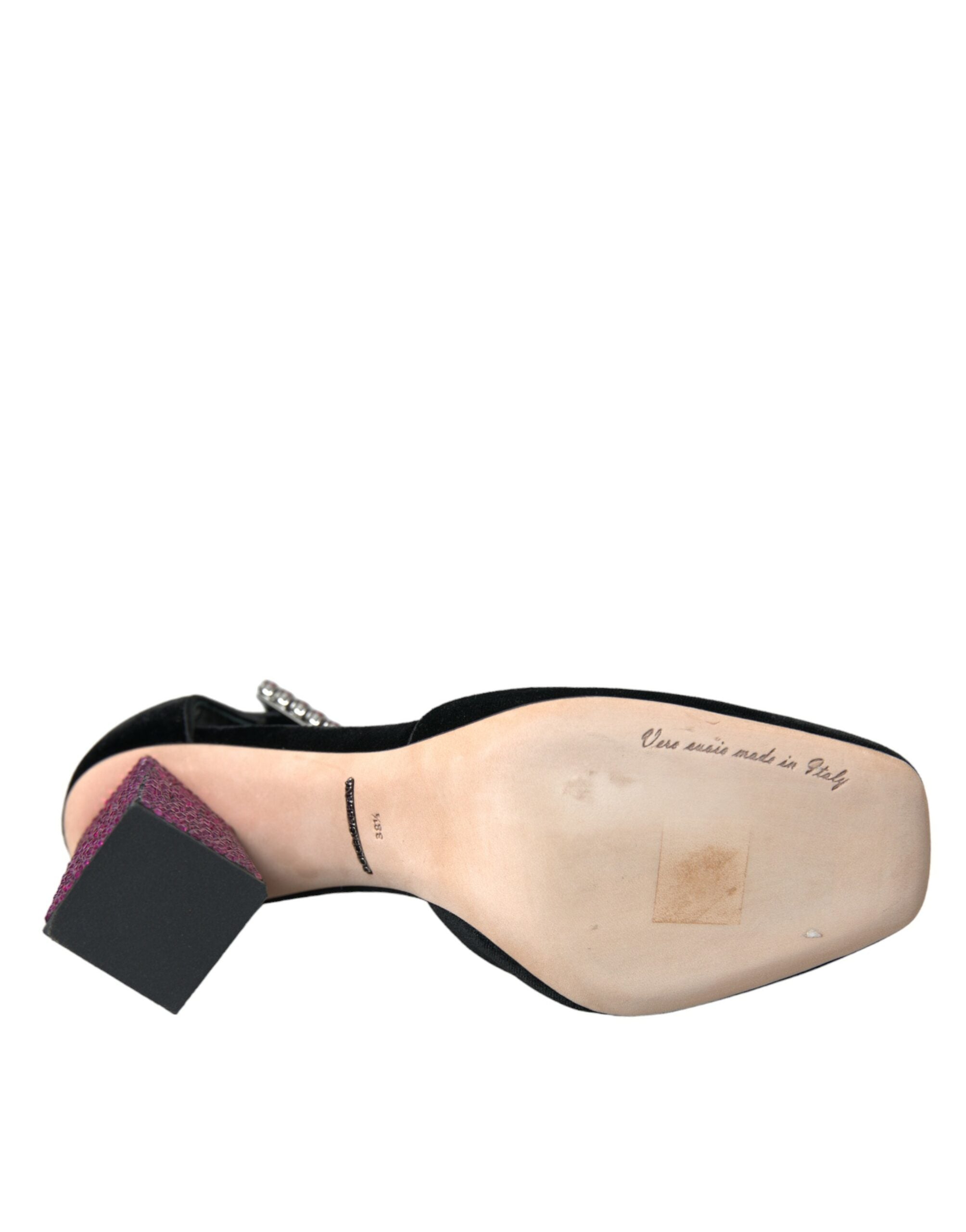 Dolce & Gabbana Black Velvet Strass Crystal Mary Janes Shoes -   -  Dolce & Gabbana.
