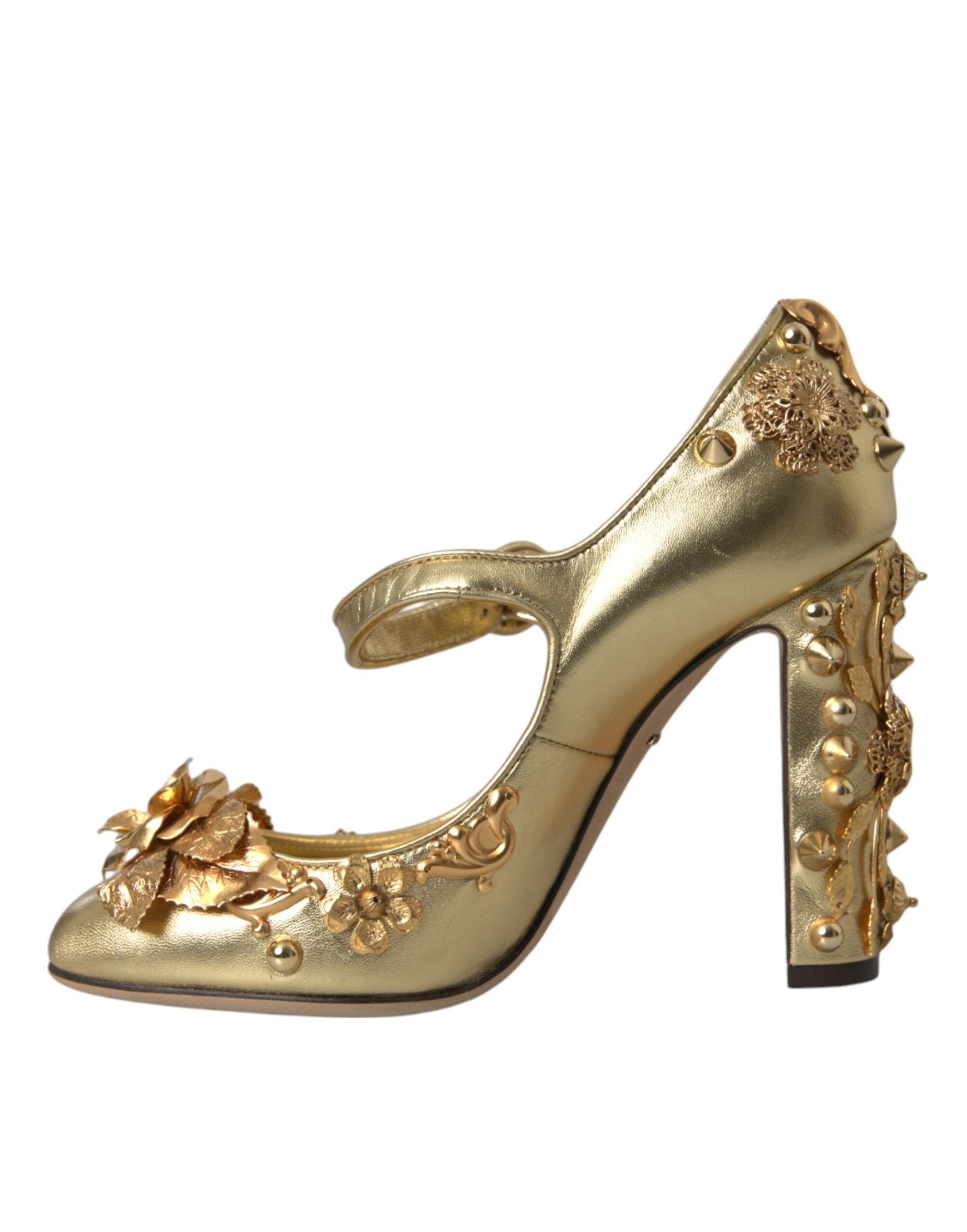 Dolce & Gabbana Gold Leather Crystal Mary Janes Pumps Shoes -   -  Dolce & Gabbana.