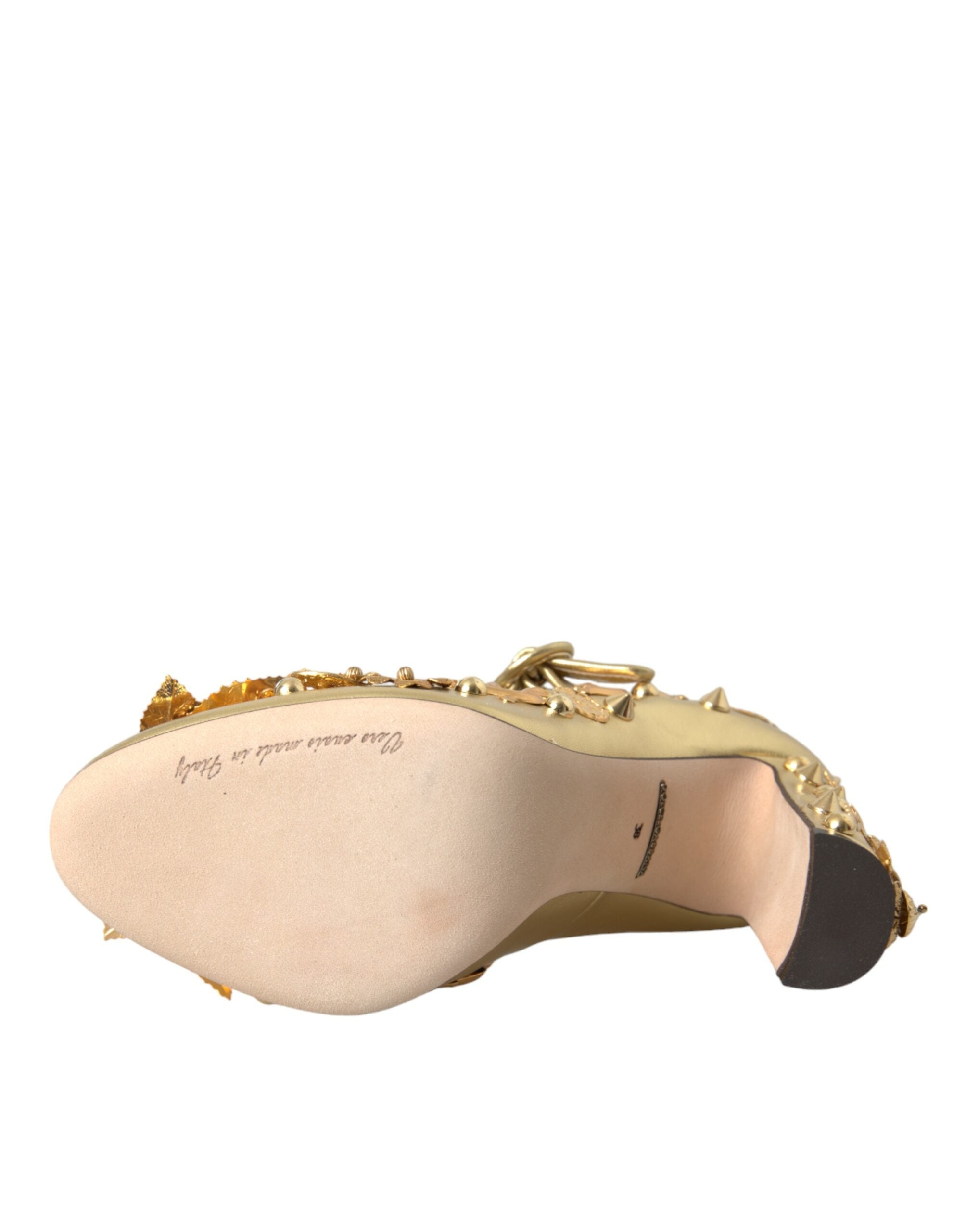 Dolce & Gabbana Gold Leather Crystal Mary Janes Pumps Shoes -   -  Dolce & Gabbana.