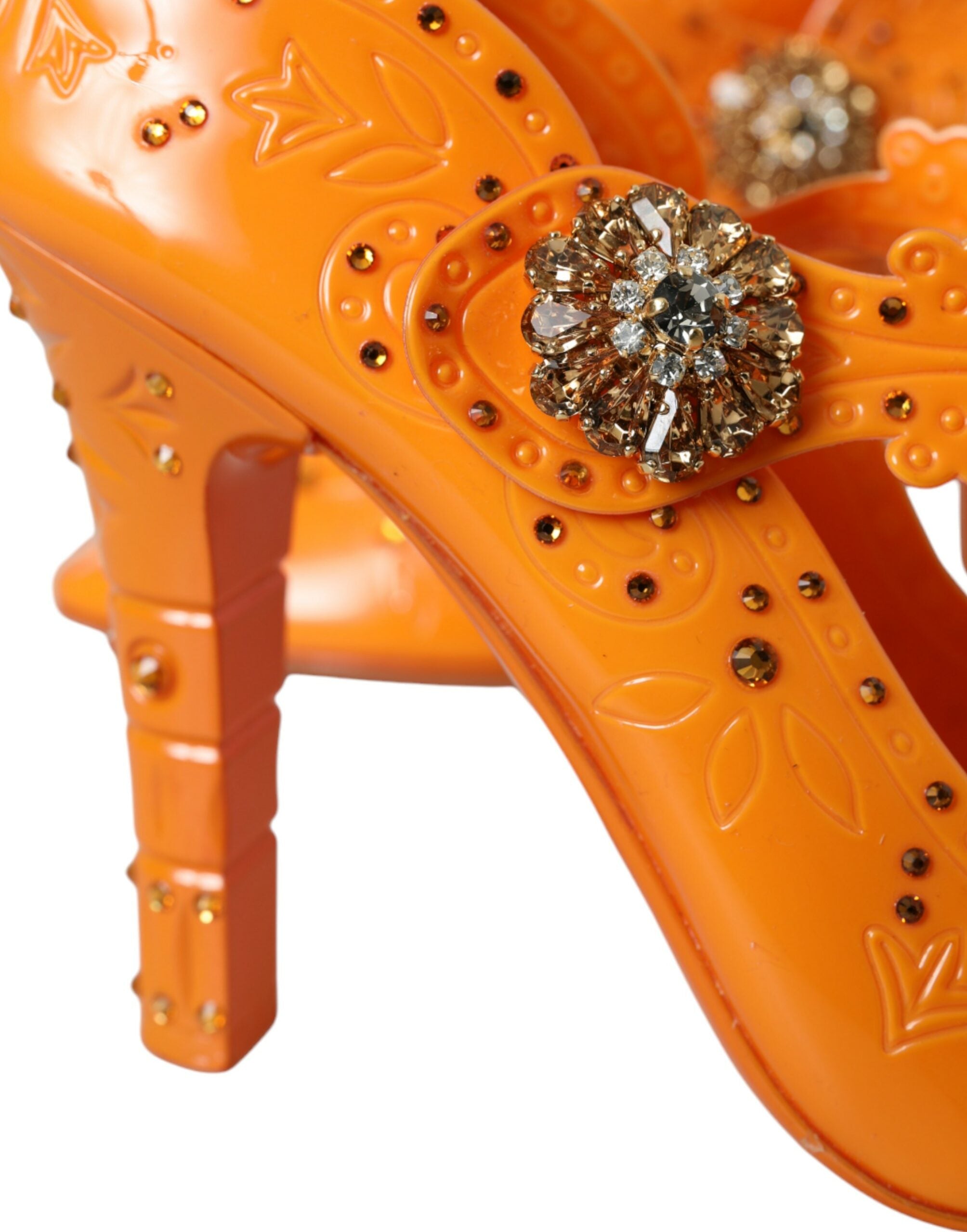 Dolce & Gabbana Orange CINDERELLA Floral Crystal Pumps Shoes -   -  Dolce & Gabbana.