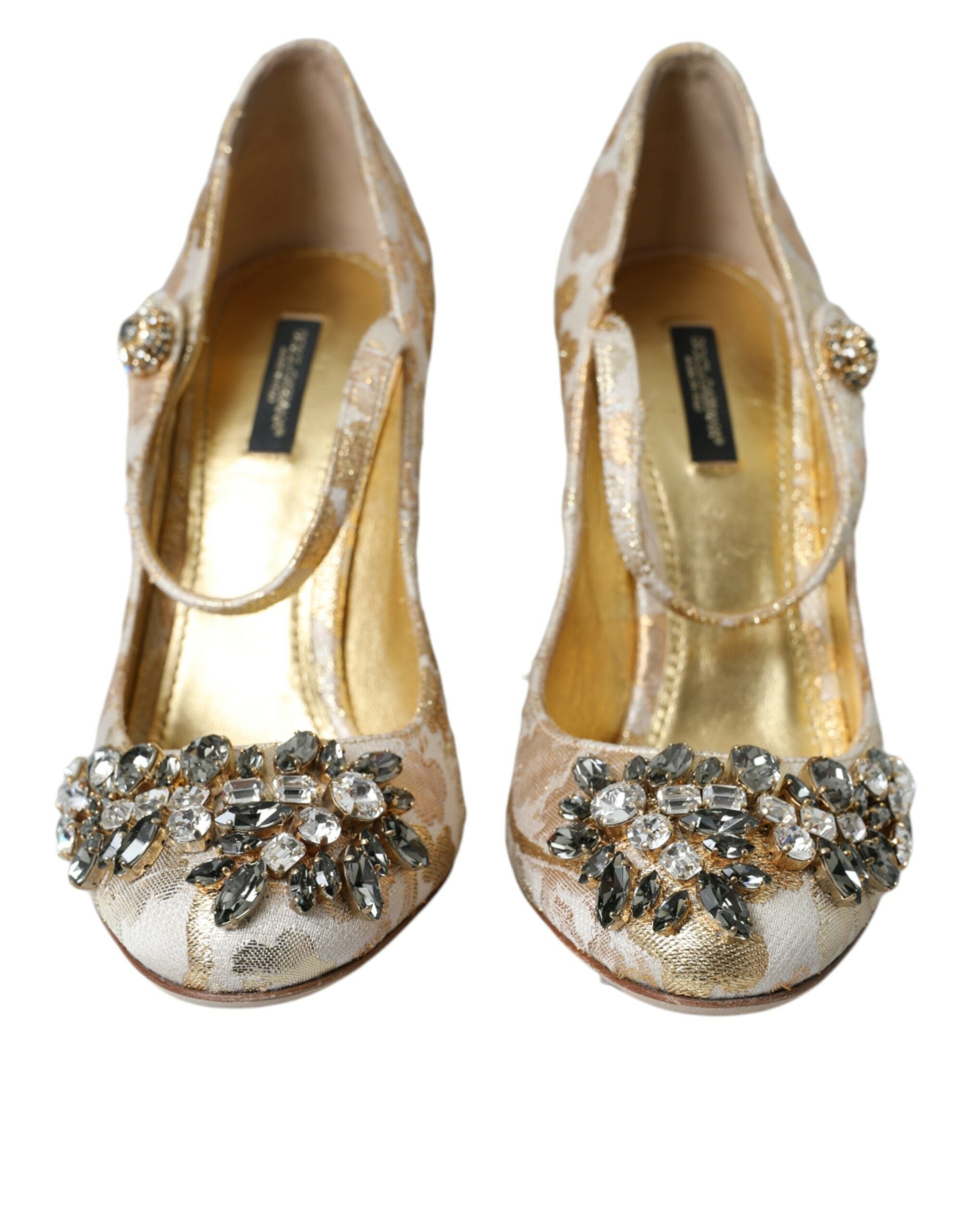 Dolce & Gabbana Gold Jacquard Crystal Mary Janes Pumps Shoes -   -  Dolce & Gabbana.