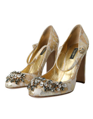 Dolce & Gabbana Gold Jacquard Crystal Mary Janes Pumps Shoes -   -  Dolce & Gabbana.