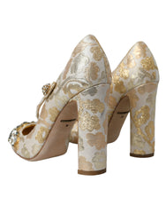 Dolce & Gabbana Gold Jacquard Crystal Mary Janes Pumps Shoes -   -  Dolce & Gabbana.