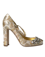 Dolce & Gabbana Gold Jacquard Crystal Mary Janes Pumps Shoes -   -  Dolce & Gabbana.