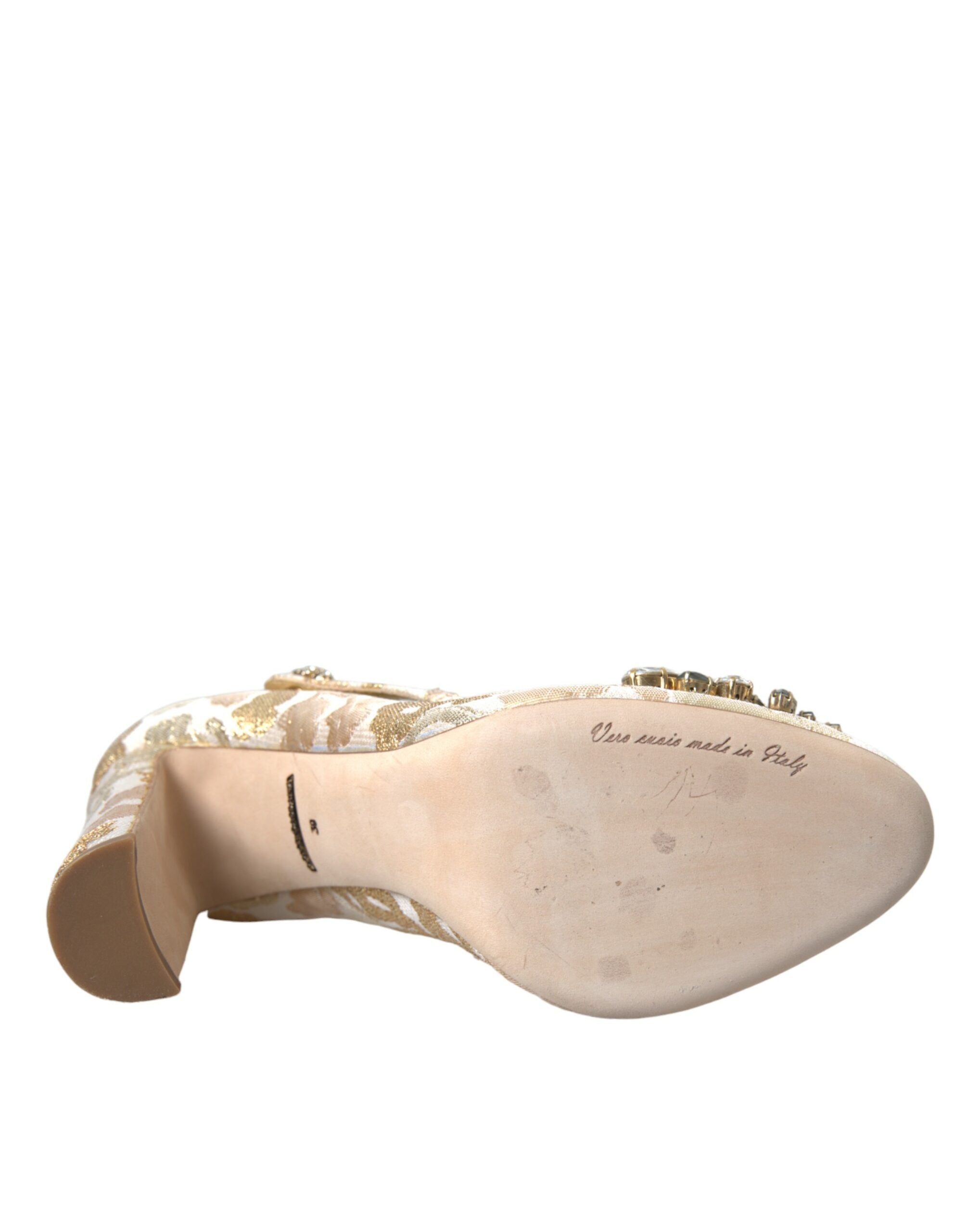Dolce & Gabbana Gold Jacquard Crystal Mary Janes Pumps Shoes -   -  Dolce & Gabbana.