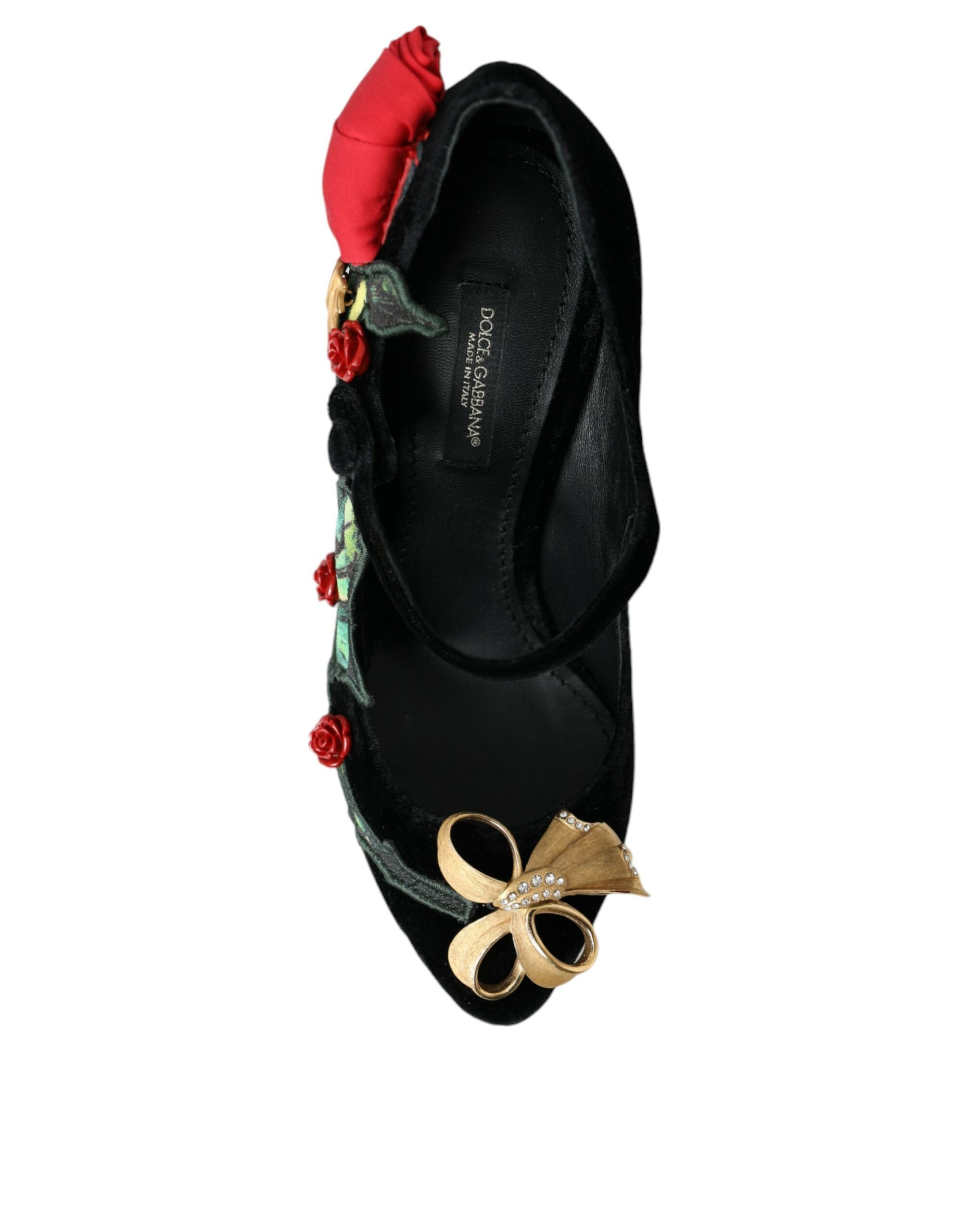 Dolce & Gabbana Black Roses Crystal Brooch Mary Jane Shoes -   -  Dolce & Gabbana.
