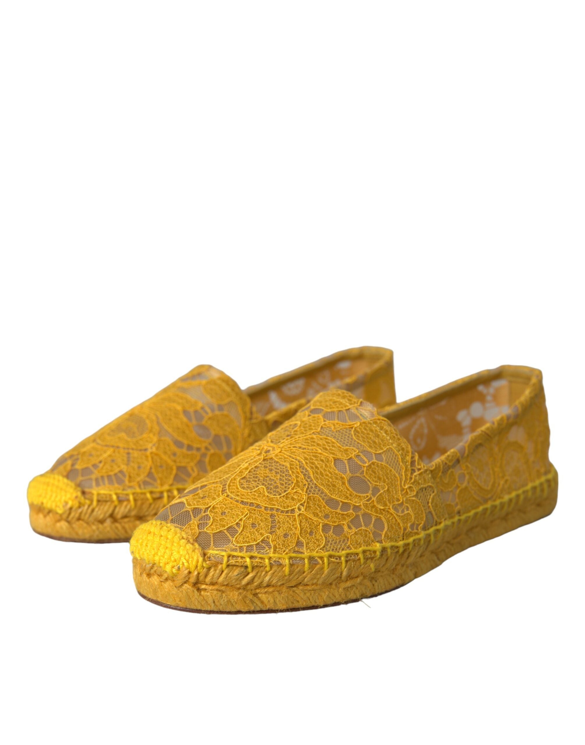 Dolce & Gabbana Yellow Taormina Lace Espadrille Loafers Flats Shoes -   -  Dolce & Gabbana.