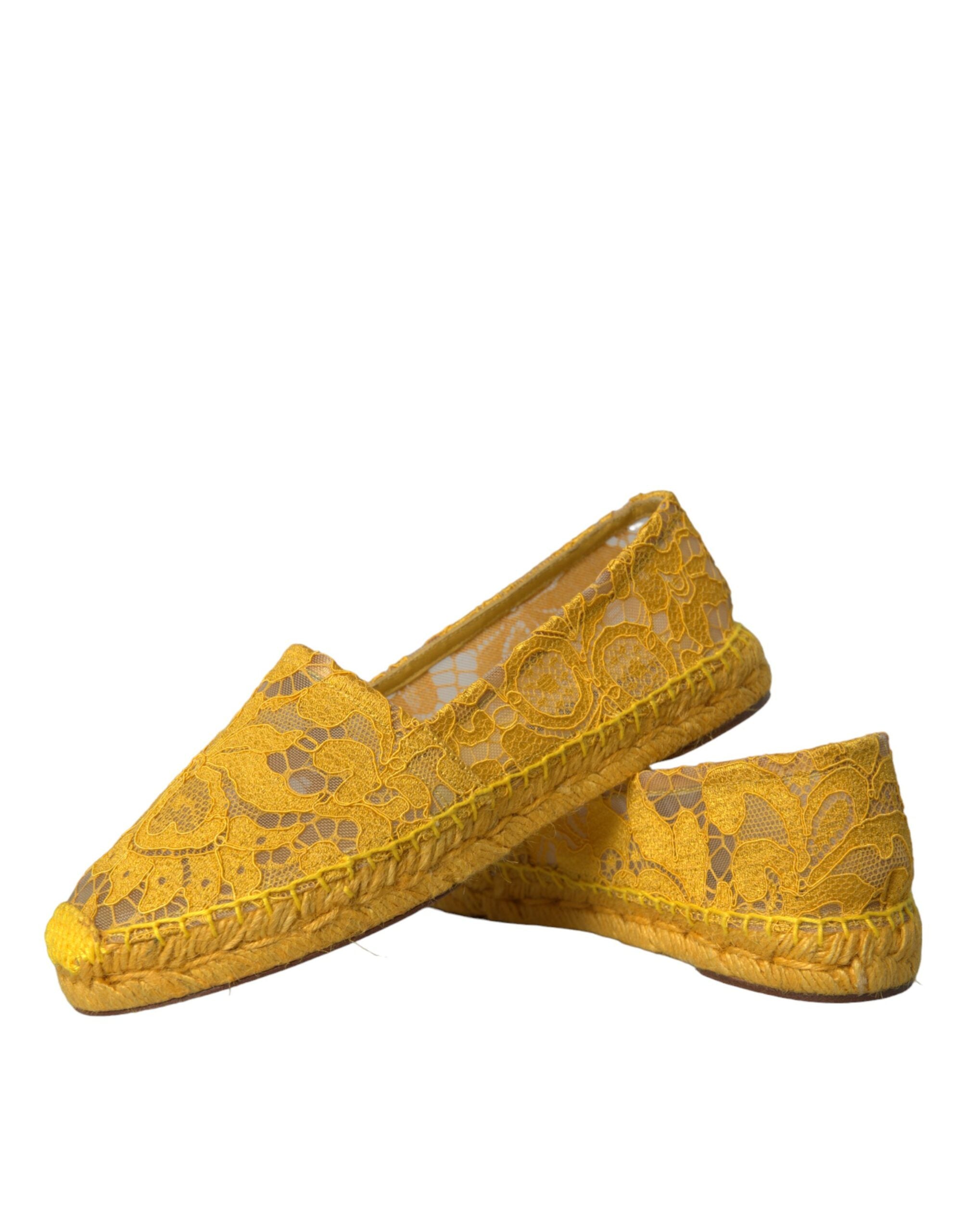 Dolce & Gabbana Yellow Taormina Lace Espadrille Loafers Flats Shoes -   -  Dolce & Gabbana.