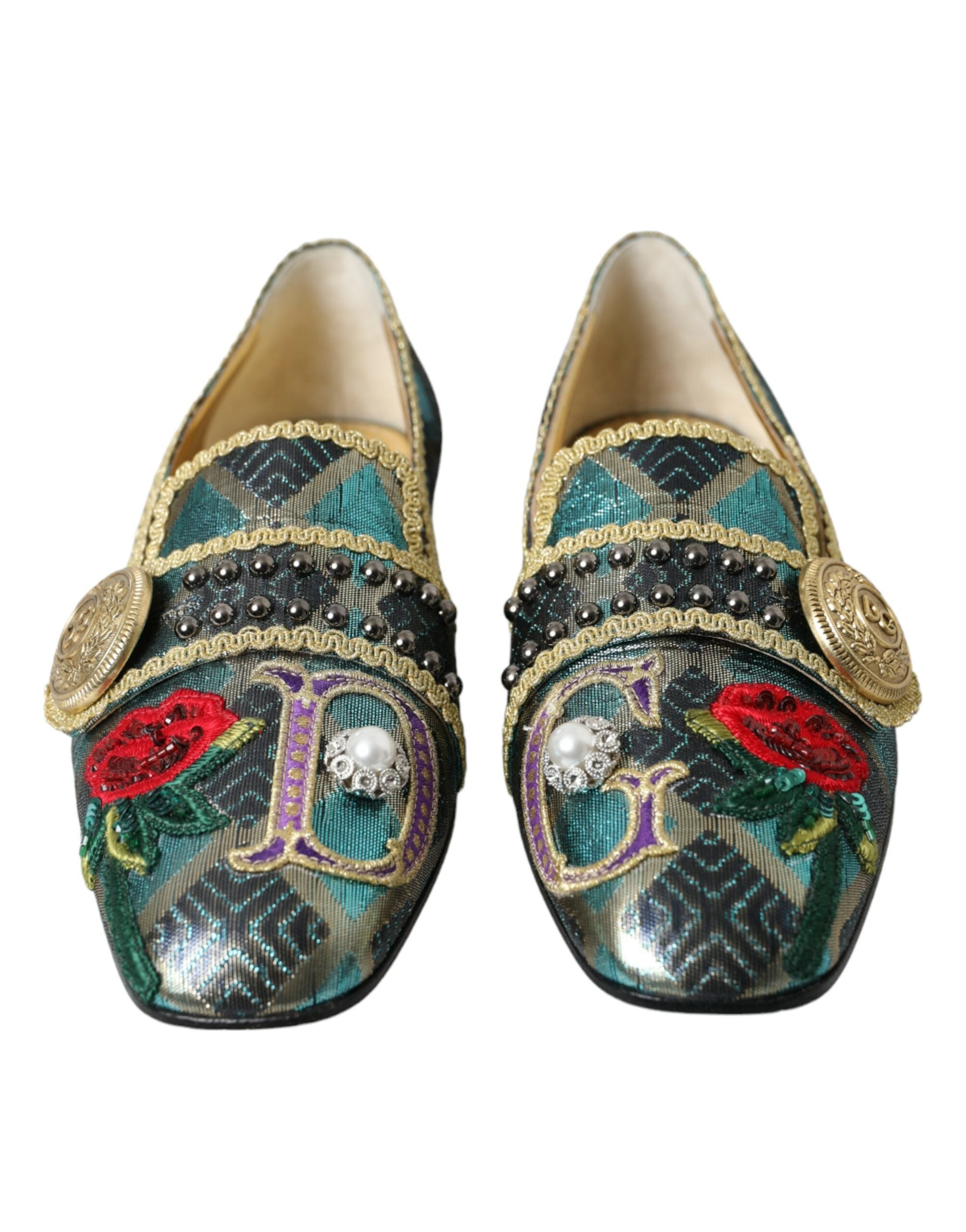 Dolce & Gabbana Multicolor Jacquard Embellished Loafers Shoes -   -  Dolce & Gabbana.