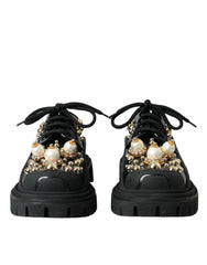Dolce & Gabbana Black Leather Trekking Derby Embellished Shoes -   -  Dolce & Gabbana.
