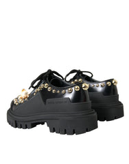 Dolce & Gabbana Black Leather Trekking Derby Embellished Shoes -   -  Dolce & Gabbana.