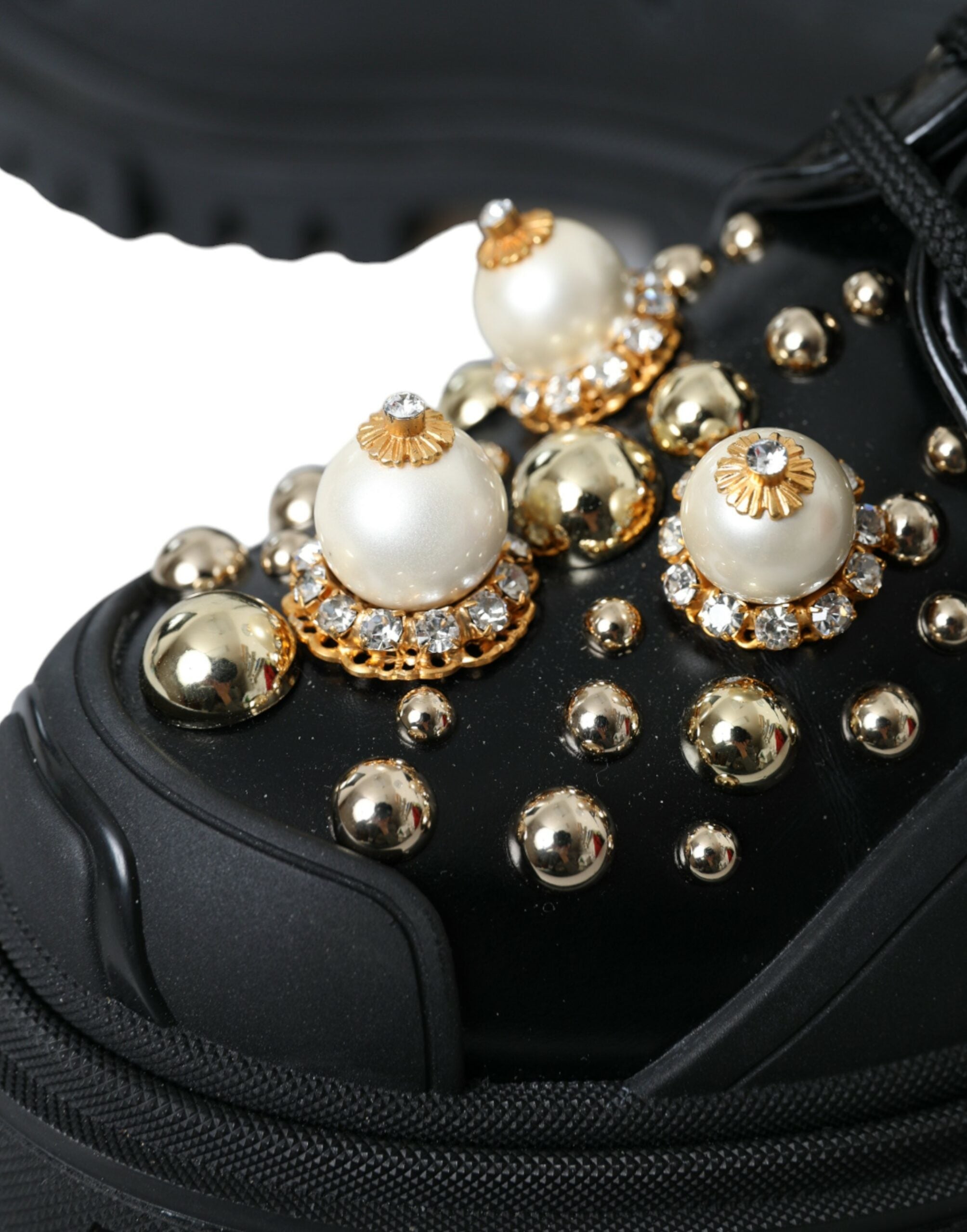 Dolce & Gabbana Black Leather Trekking Derby Embellished Shoes -   -  Dolce & Gabbana.
