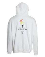 Balenciaga White Cotton Logo Hooded Pullover Sweatshirt Sweater -   -  Balenciaga.