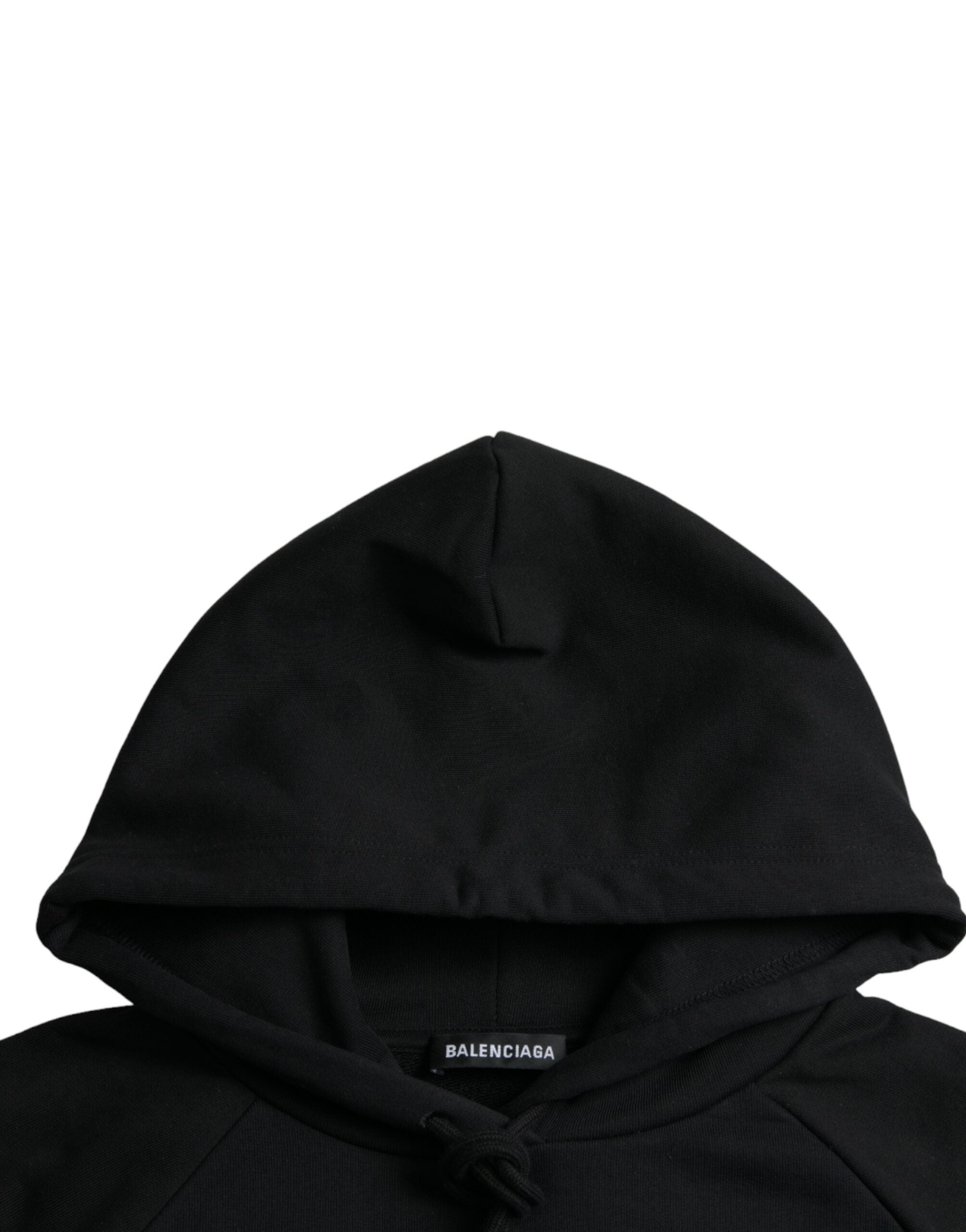 Balenciaga Black Cotton Logo Hooded Pullover Sweatshirt Sweater -   -  Balenciaga.