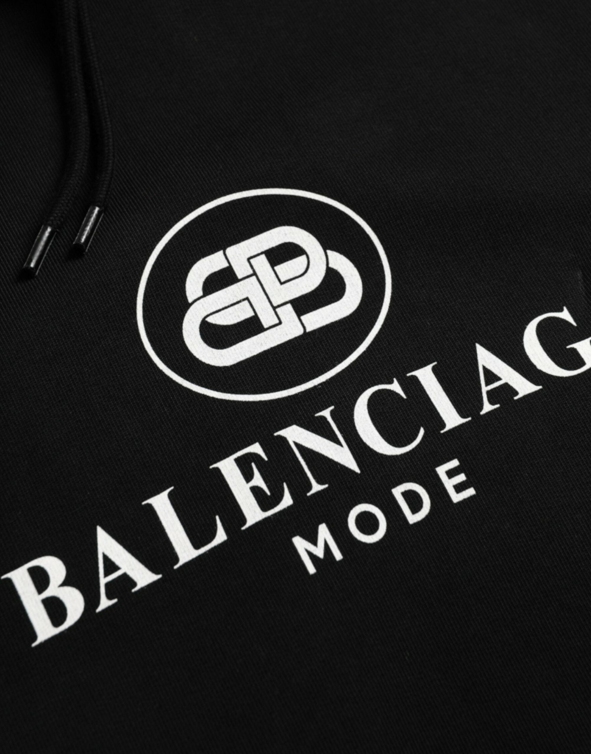 Balenciaga Black Cotton Logo Hooded Pullover Sweatshirt Sweater -   -  Balenciaga.