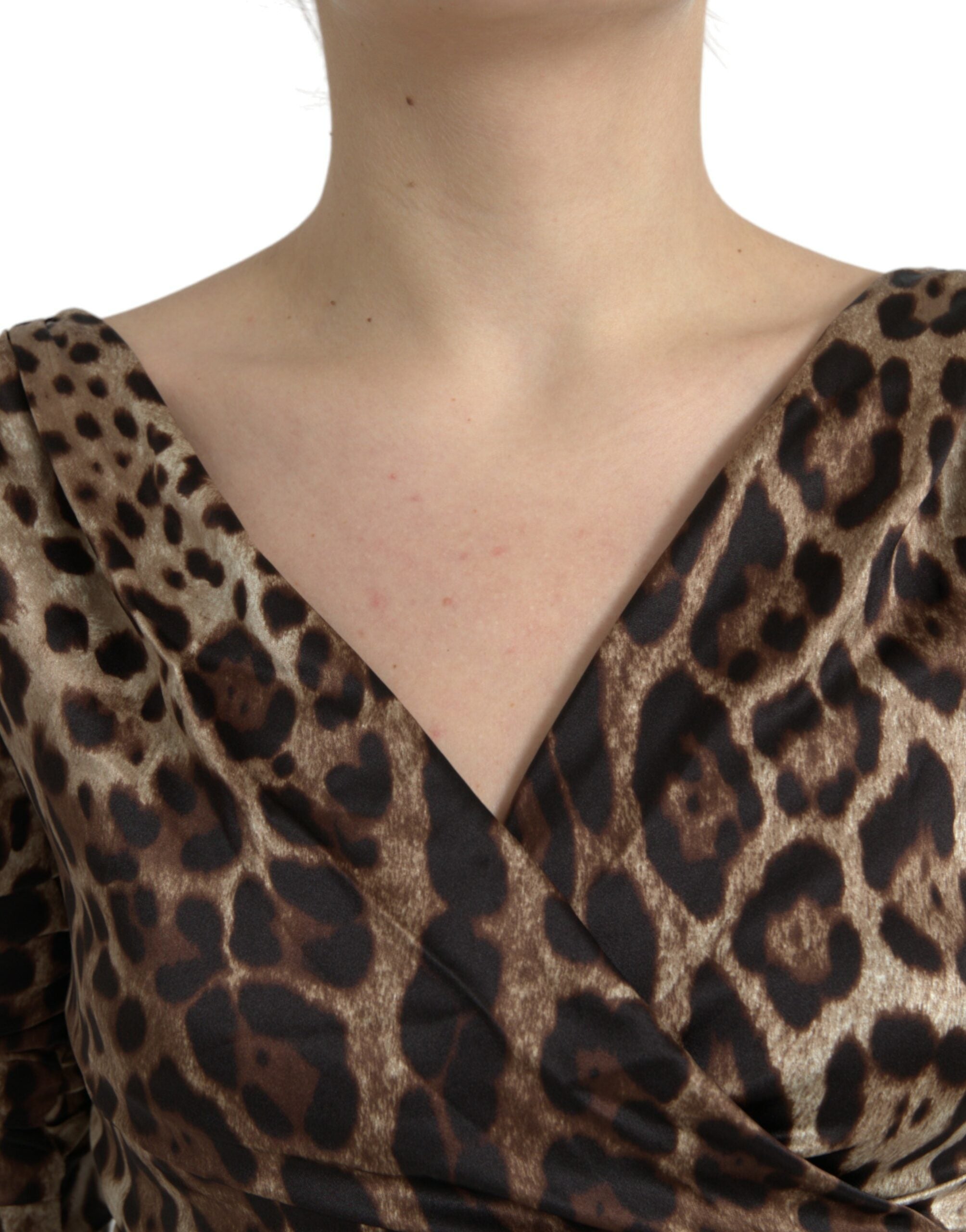 Dolce & Gabbana Brown Leopard Print Bodycon V-neck Midi Dress -   -  Dolce & Gabbana.