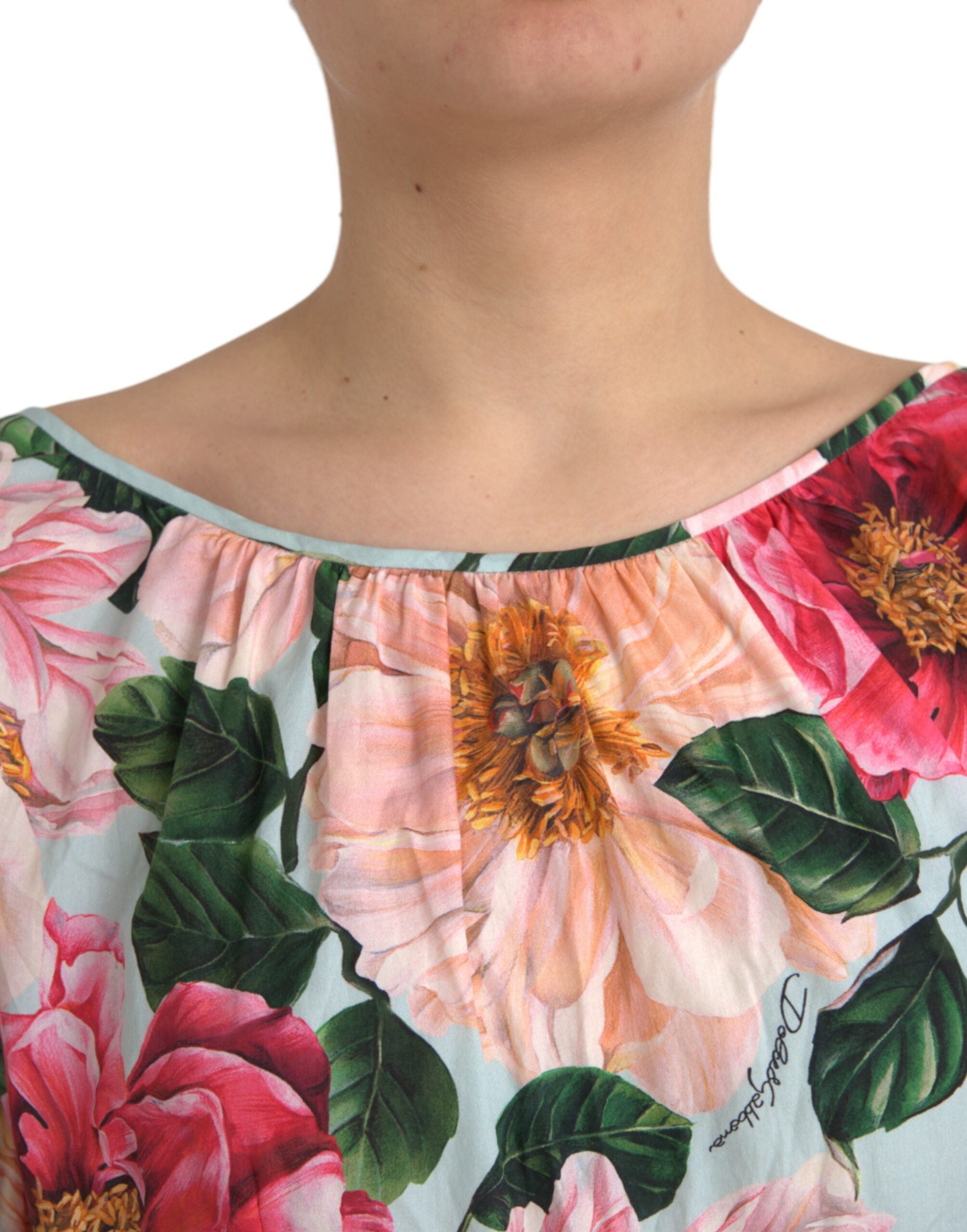 Dolce & Gabbana Multicolor Floral CottonAline Pleated Dress -   -  Dolce & Gabbana.
