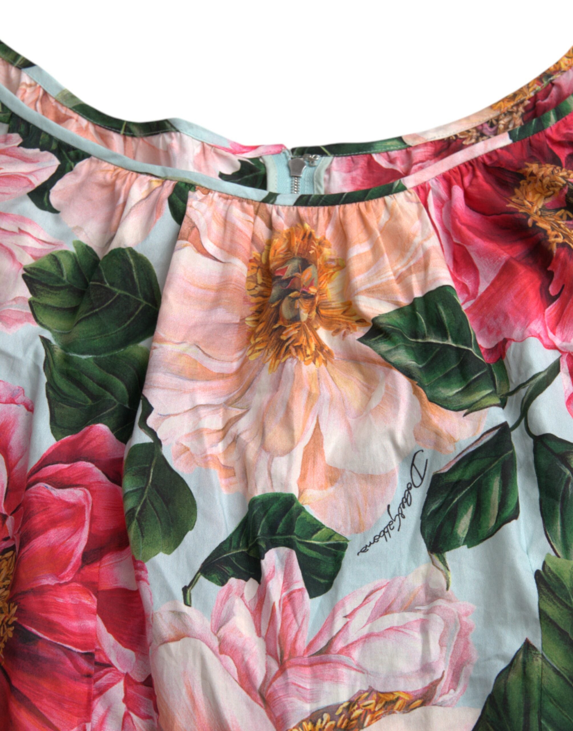 Dolce & Gabbana Multicolor Floral CottonAline Pleated Dress -   -  Dolce & Gabbana.