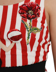 Dolce & Gabbana Red White Floral Sleeveless Sheath Midi Dress -   -  Dolce & Gabbana.