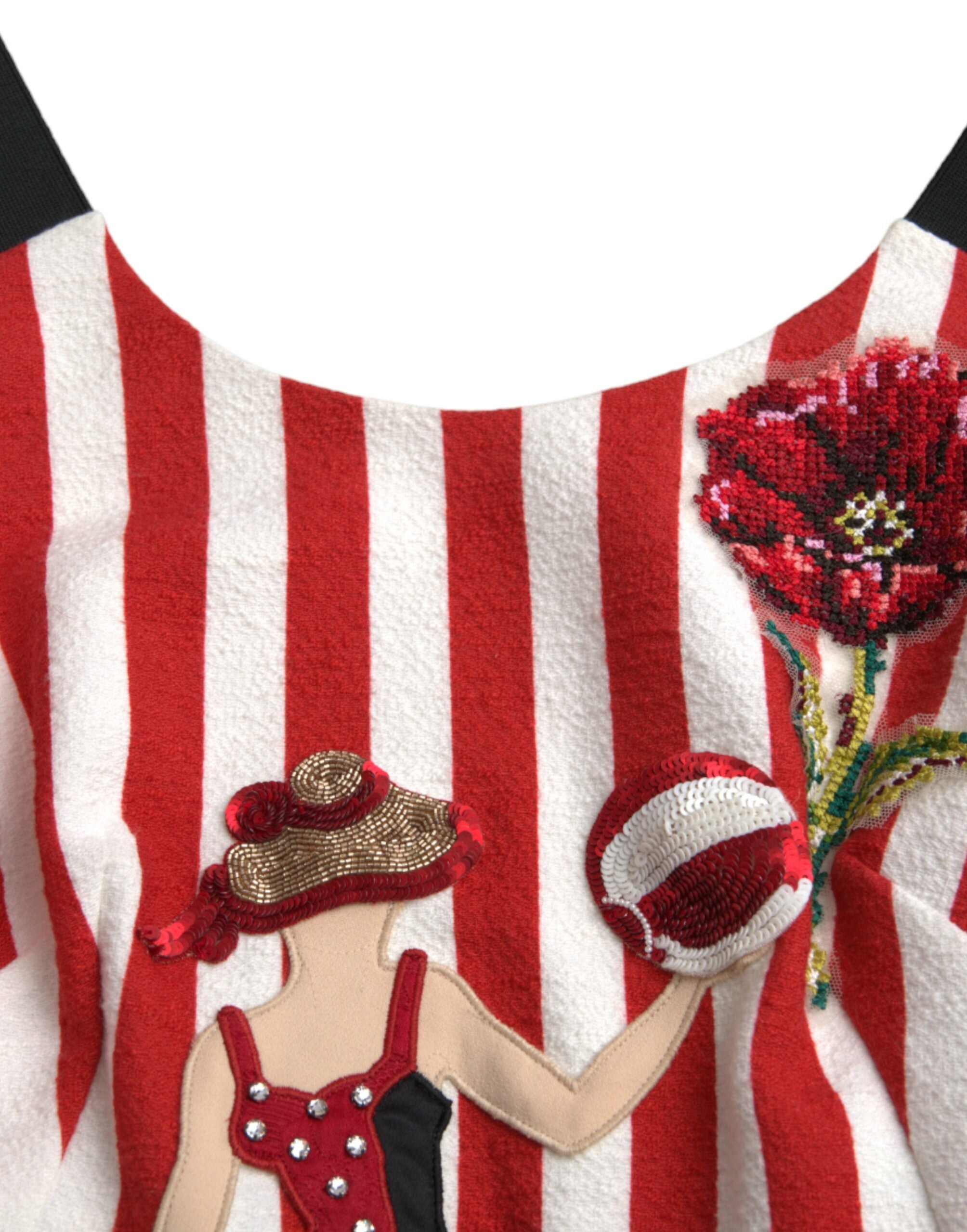 Dolce & Gabbana Red White Floral Sleeveless Sheath Midi Dress -   -  Dolce & Gabbana.
