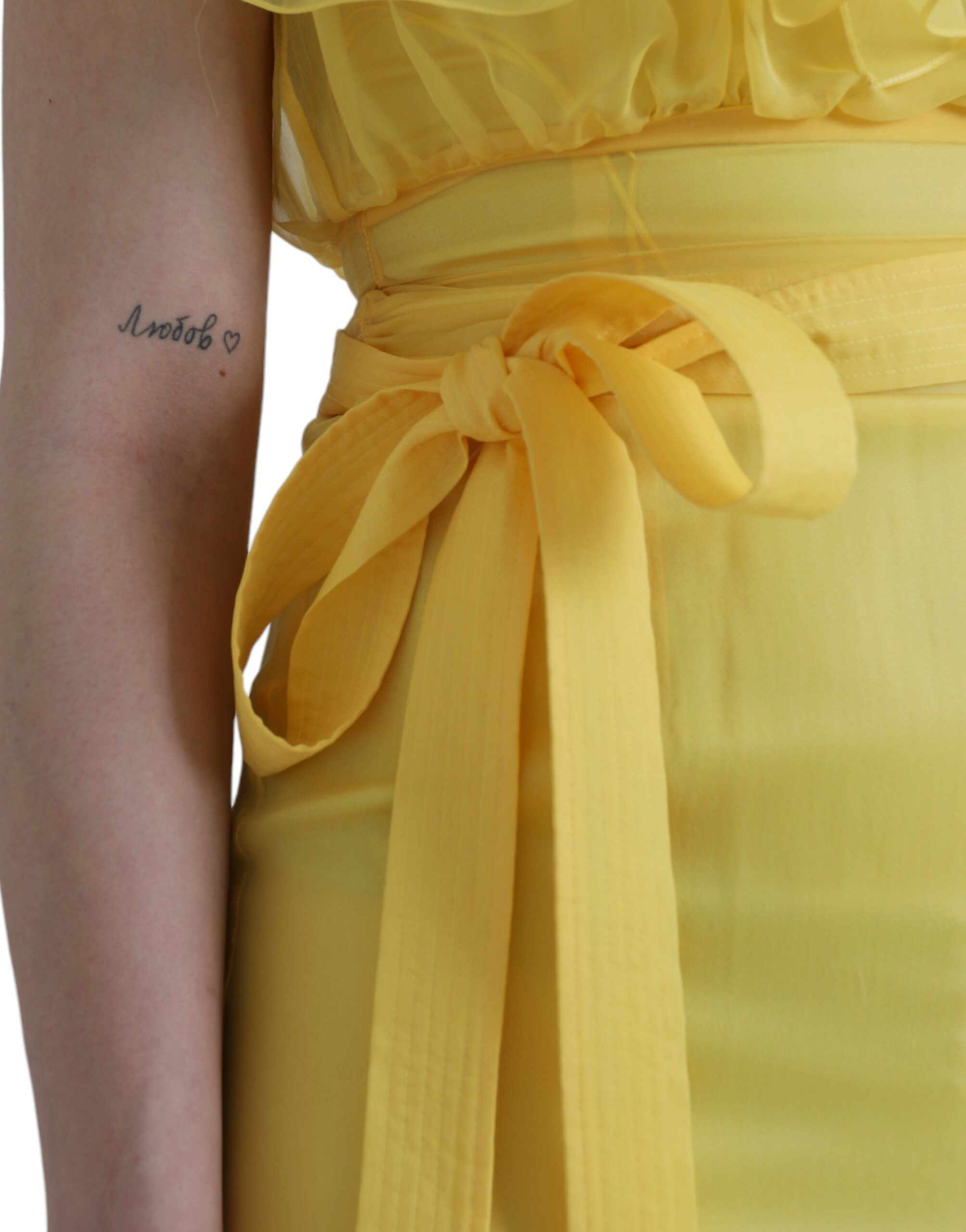 Dolce & Gabbana Yellow Silk Sheath Belted Long Maxi Dress -   -  Dolce & Gabbana.