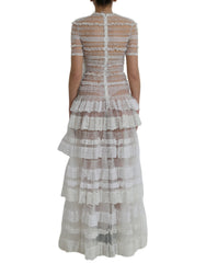 Dolce & Gabbana White Nylon Sheer Tiered Lace Maxi Dress -   -  Dolce & Gabbana.