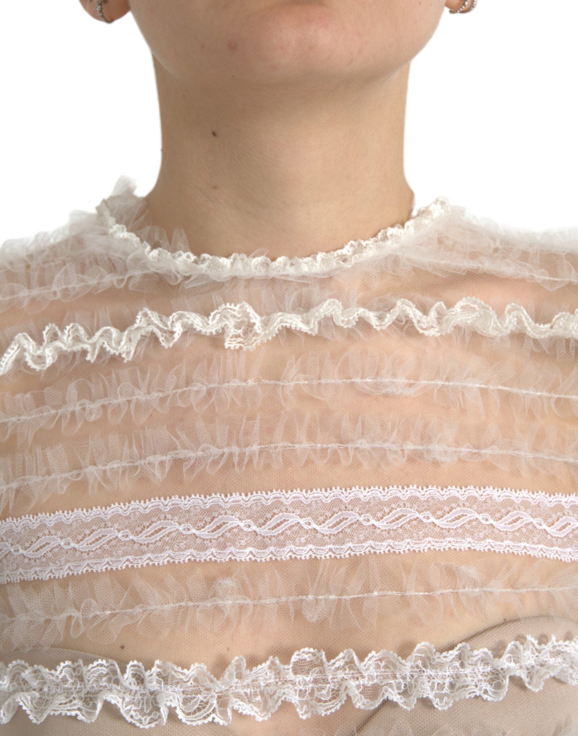 Dolce & Gabbana White Nylon Sheer Tiered Lace Maxi Dress -   -  Dolce & Gabbana.