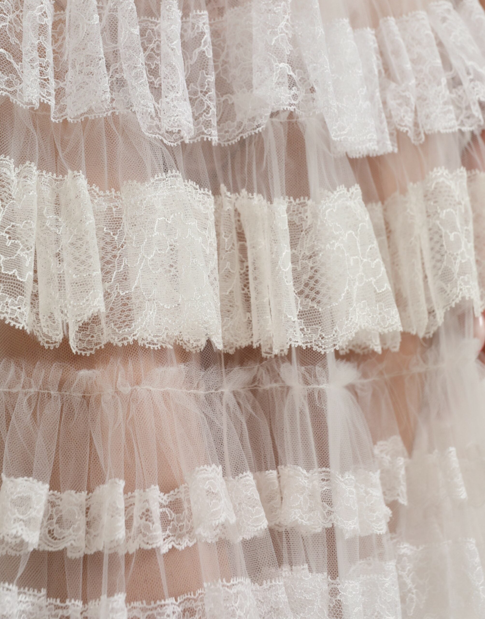 Dolce & Gabbana White Nylon Sheer Tiered Lace Maxi Dress -   -  Dolce & Gabbana.