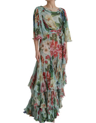 Dolce & Gabbana Blue Floral Print Tiered Long Maxi Dress -   -  Dolce & Gabbana.