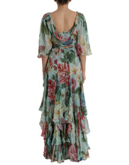 Dolce & Gabbana Blue Floral Print Tiered Long Maxi Dress -   -  Dolce & Gabbana.