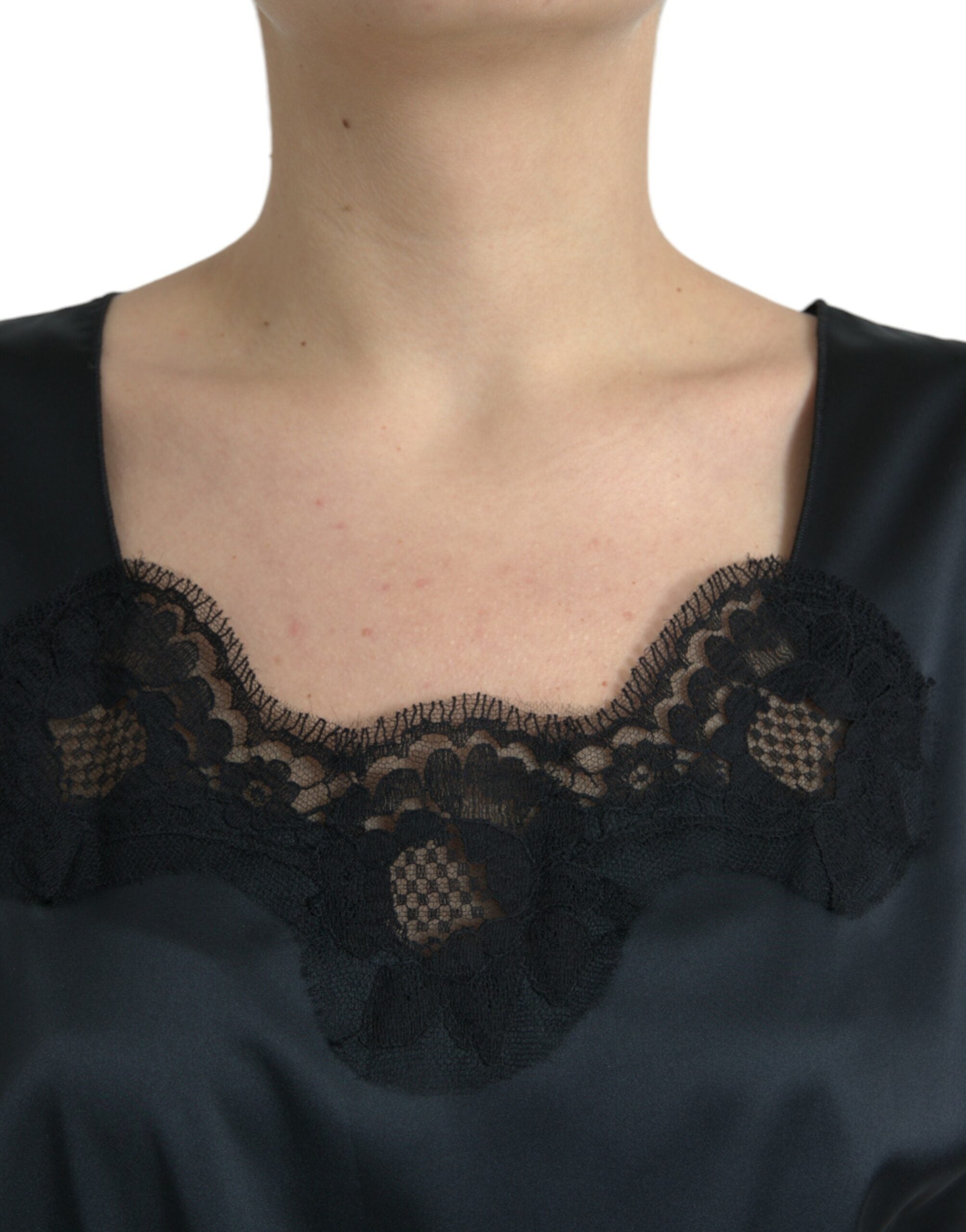 Dolce & Gabbana Black Polyester Lace Trim Sheath Midi Dress -   -  Dolce & Gabbana.