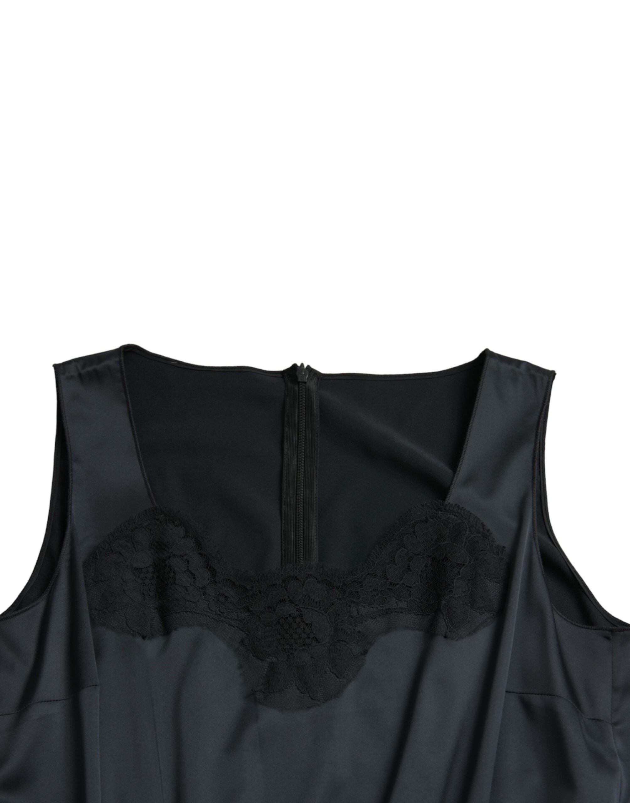 Dolce & Gabbana Black Polyester Lace Trim Sheath Midi Dress -   -  Dolce & Gabbana.
