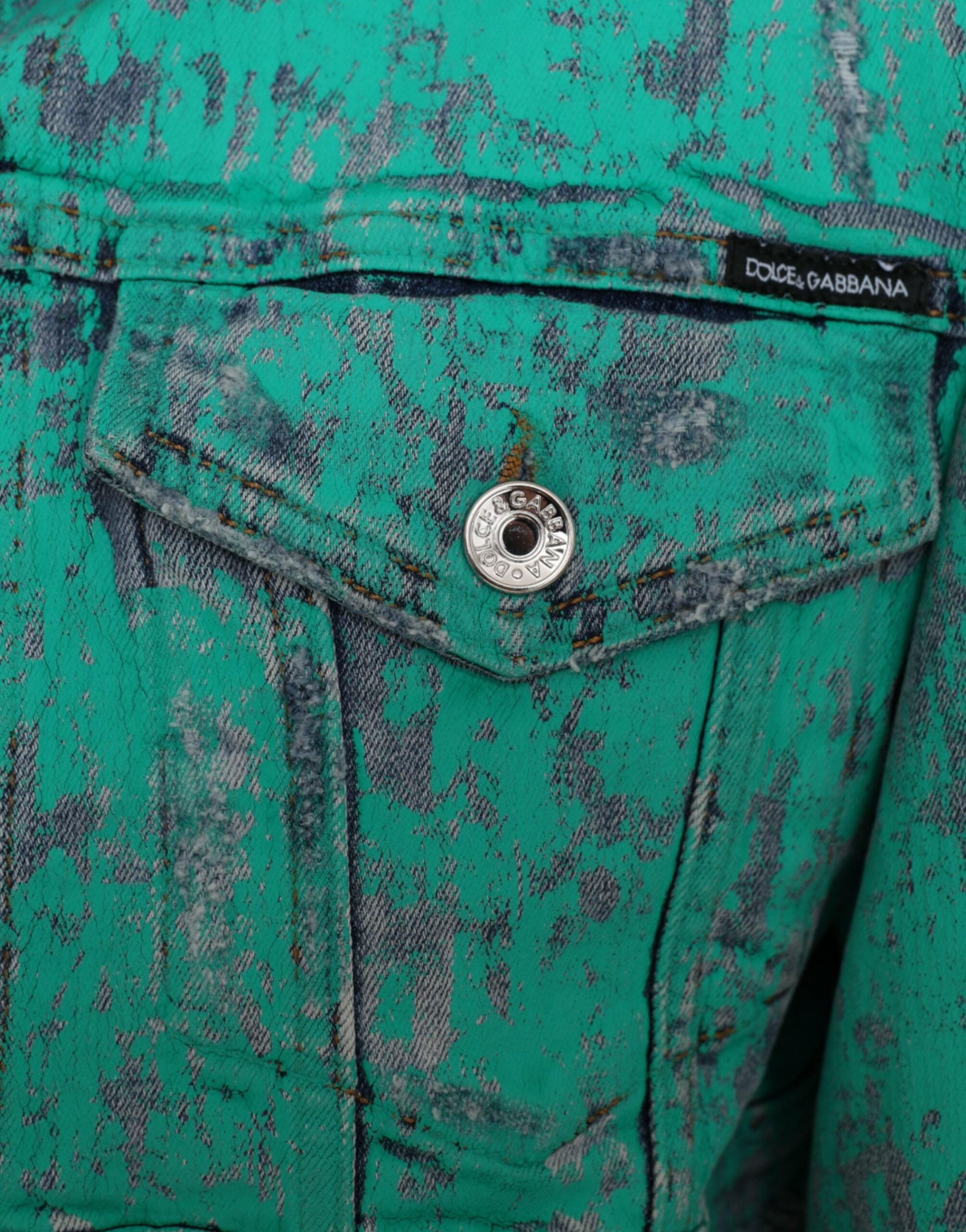 Dolce & Gabbana Green Cotton Tie Dye Cropped Cropped Denim Jacket -   -  Dolce & Gabbana.