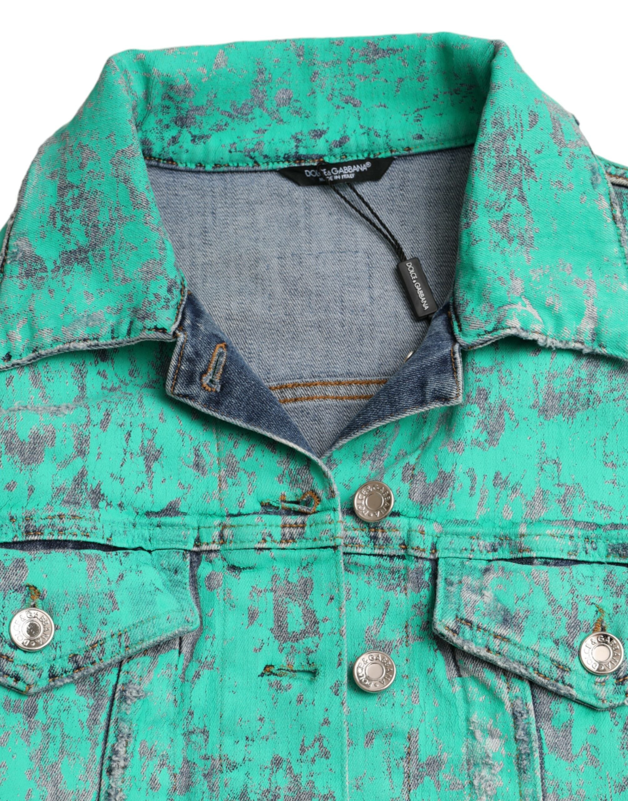 Dolce & Gabbana Green Cotton Tie Dye Cropped Cropped Denim Jacket -   -  Dolce & Gabbana.