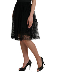 Dolce & Gabbana Black Nylon Lace Trim High Waist A-line Skirt -   -  Dolce & Gabbana.