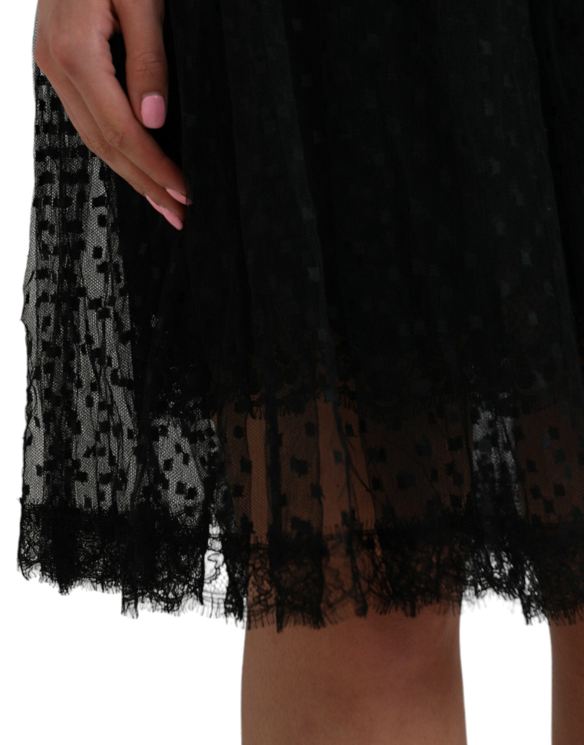 Dolce & Gabbana Black Nylon Lace Trim High Waist A-line Skirt -   -  Dolce & Gabbana.
