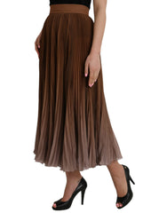Dolce & Gabbana Brown Polyester Pleated High Waist Midi Skirt -   -  Dolce & Gabbana.