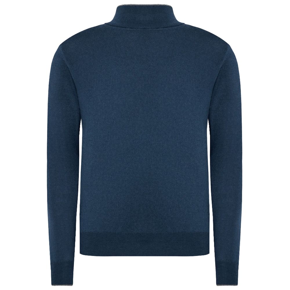 La Martina Blue Wool Men Sweater with Half Zip Closure -   -  La Martina.