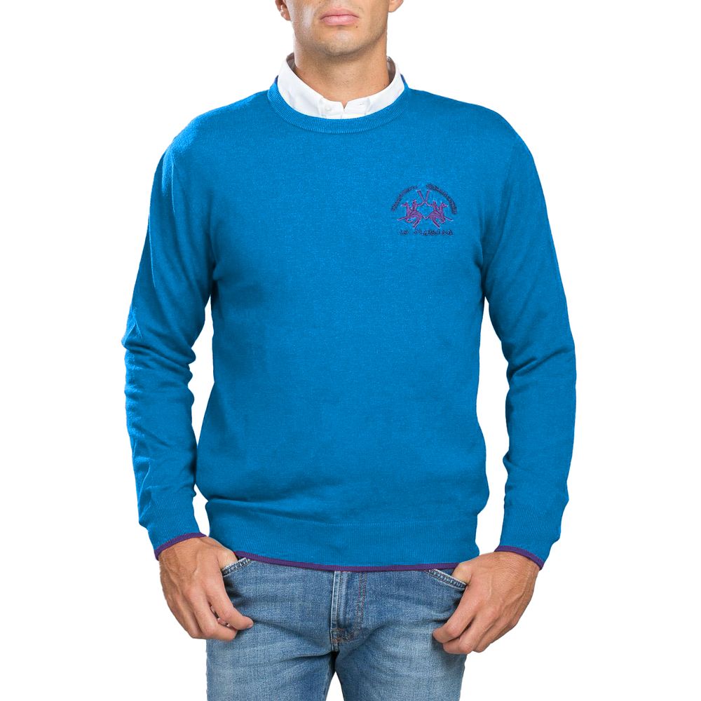 La Martina Blue Cotton Men Sweater -   -  La Martina.